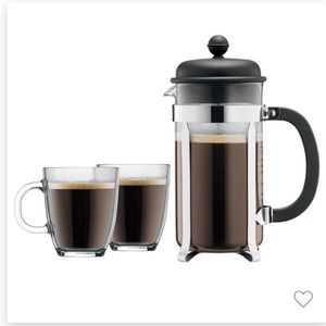 NWOT Bodum Caffettiera French Press & Glass Mugs